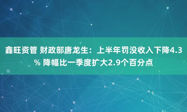 鑫旺资管 财政部唐龙生：上半年罚没收入下降4.3% 降幅比一季度扩大2.9个百分点